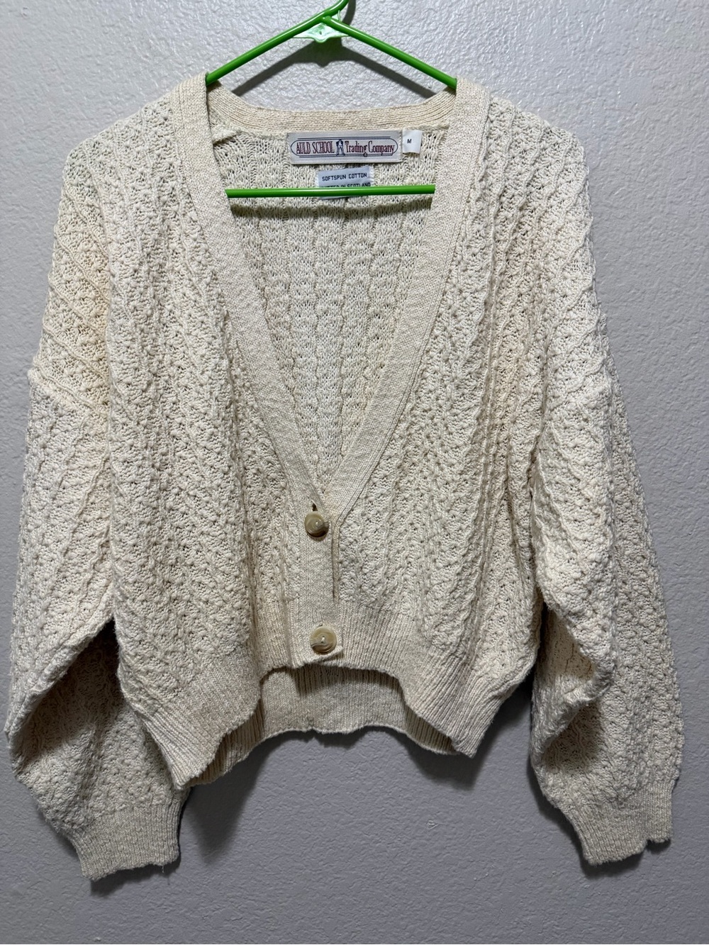 Auld School Trading Company Softspun Cotton Cardigan Cream Medium